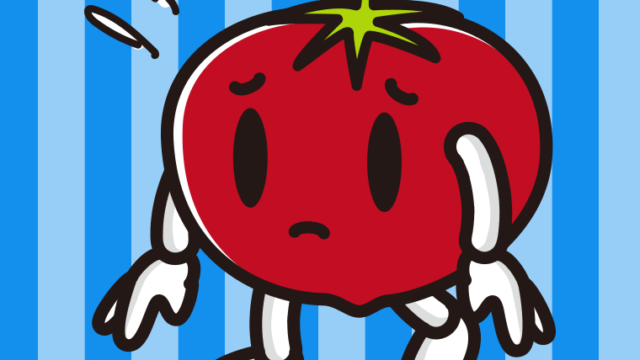 悲しそうなトマトちゃんのイラスト【色、背景あり】PNG