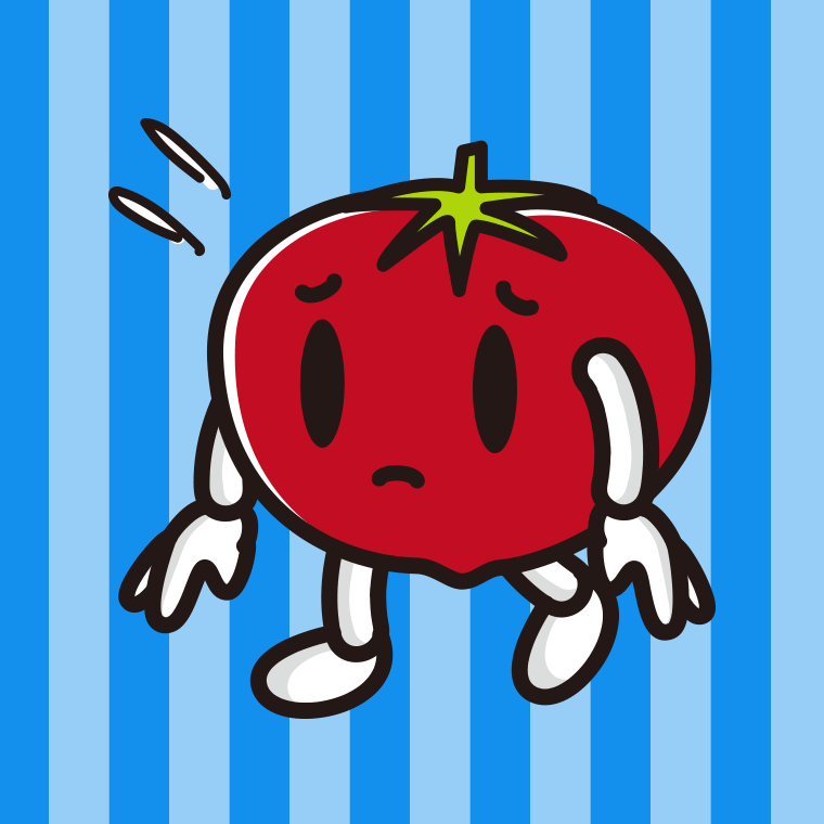 悲しそうなトマトちゃんのイラスト【色、背景あり】PNG