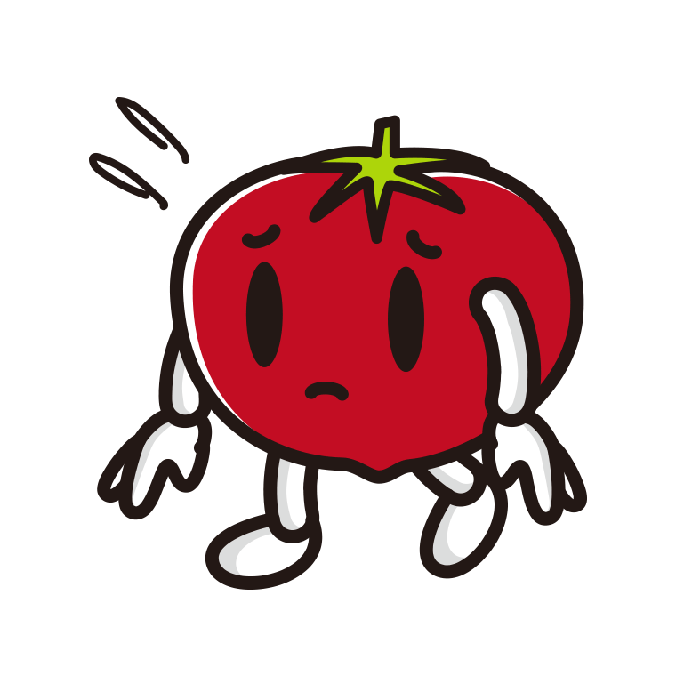 悲しそうなトマトちゃんのイラスト【色あり、背景なし】透過PNG