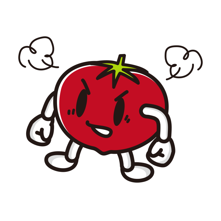 怒るトマトちゃんのイラスト【色あり、背景なし】透過PNG