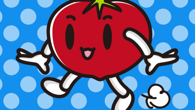 歩くトマトちゃんのイラスト【色、背景あり】PNG