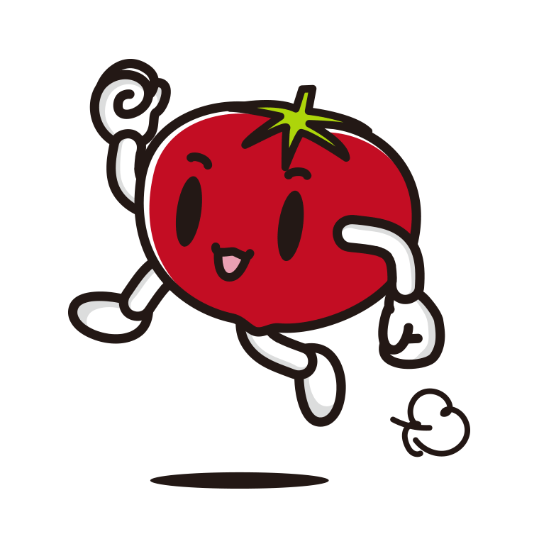走るトマトちゃんのイラスト【色あり、背景なし】透過PNG