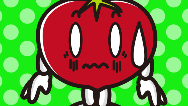 ショックを受けるトマトちゃんのイラスト【色、背景あり】PNG