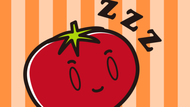 眠るトマトちゃんのイラスト【色、背景あり】PNG