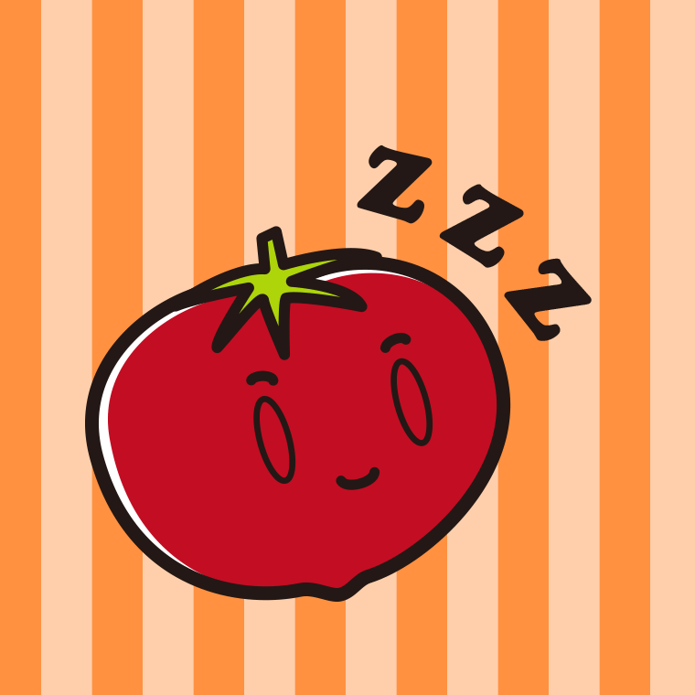 眠るトマトちゃんのイラスト【色、背景あり】PNG