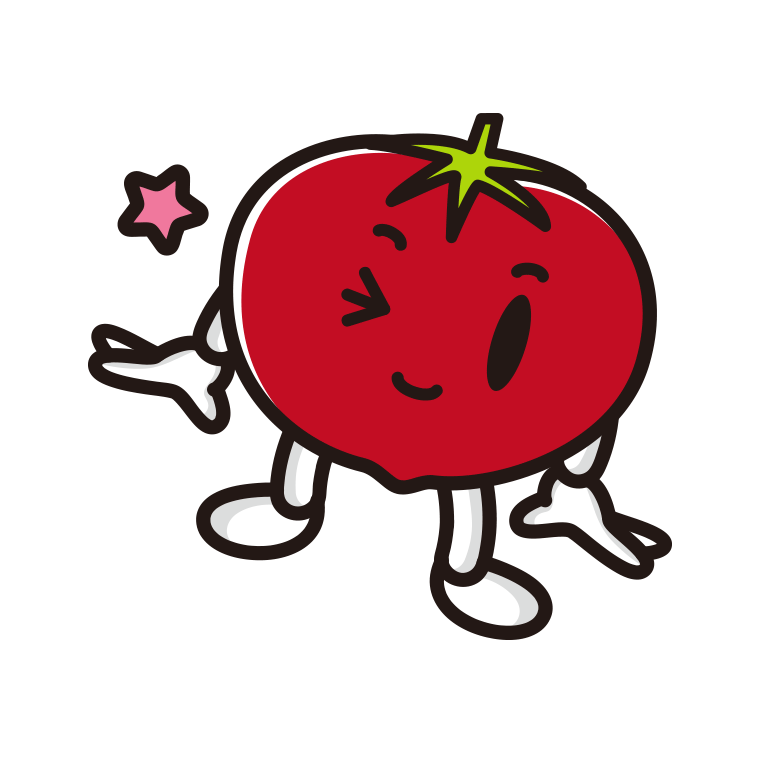 ウインクするトマトちゃんのイラスト【色あり、背景なし】透過PNG
