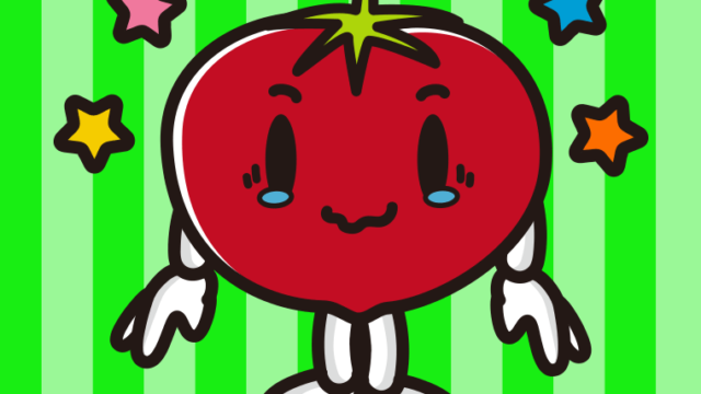 ジーンとするトマトちゃんのイラスト【色、背景あり】PNG