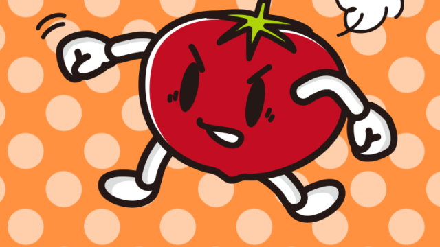 パンチするトマトちゃんのイラスト【色、背景あり】PNG