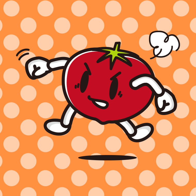 パンチするトマトちゃんのイラスト【色、背景あり】PNG