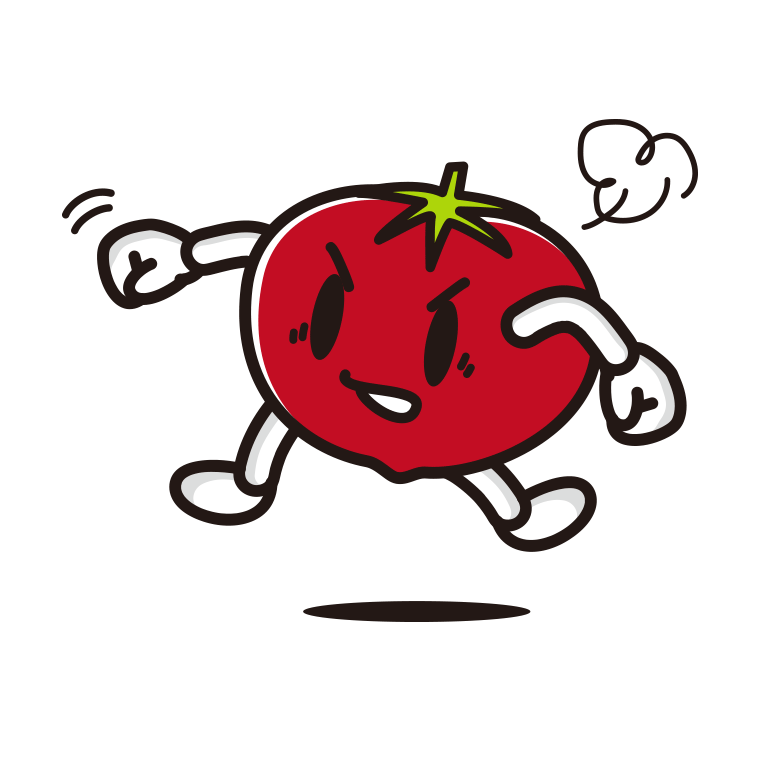パンチするトマトちゃんのイラスト【色あり、背景なし】透過PNG