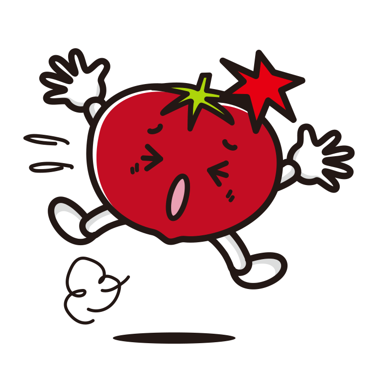ぶつかるトマトちゃんのイラスト【色あり、背景なし】透過PNG