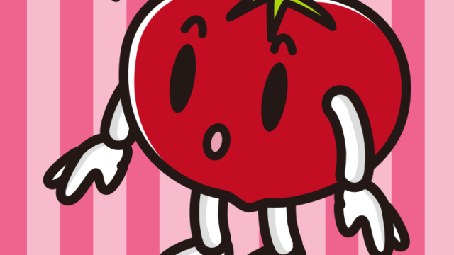 何かに気付くトマトちゃんのイラスト【色、背景あり】PNG