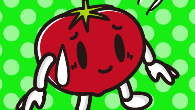 苦笑いするトマトちゃんのイラスト【色、背景あり】PNG