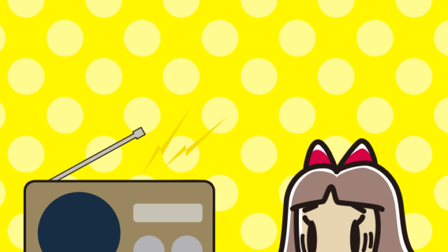 ラジオを聴いて困る小学生女子のイラスト【色、背景あり】PNG