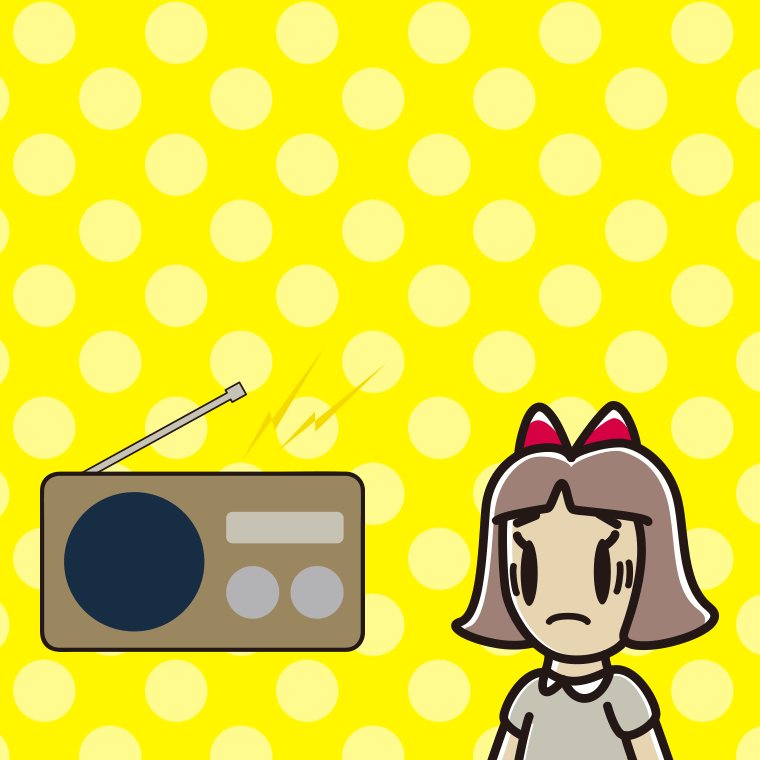 ラジオを聴いて困る小学生女子のイラスト【色、背景あり】PNG