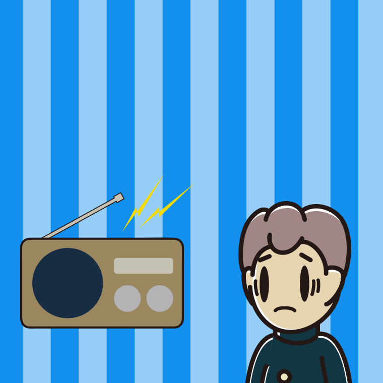 ラジオを聴いて困る男子中学生のイラスト【色、背景あり】PNG