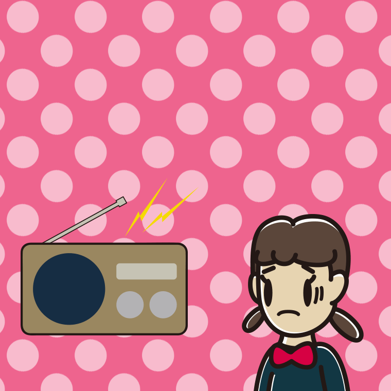 ラジオを聴いて困る女子中学生のイラスト【色、背景あり】PNG