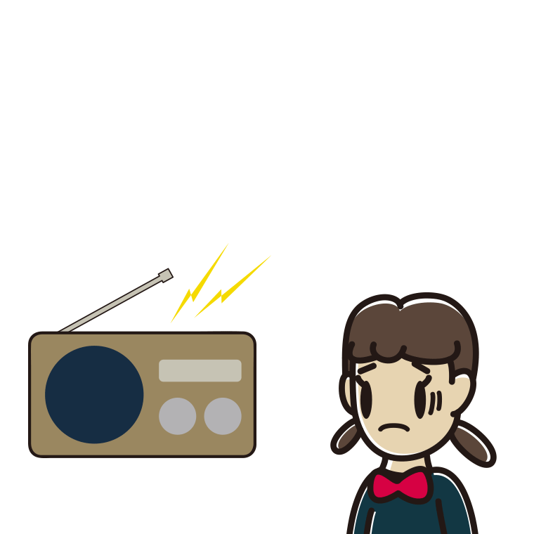 ラジオを聴いて困る女子中学生のイラスト【色あり、背景なし】透過PNG
