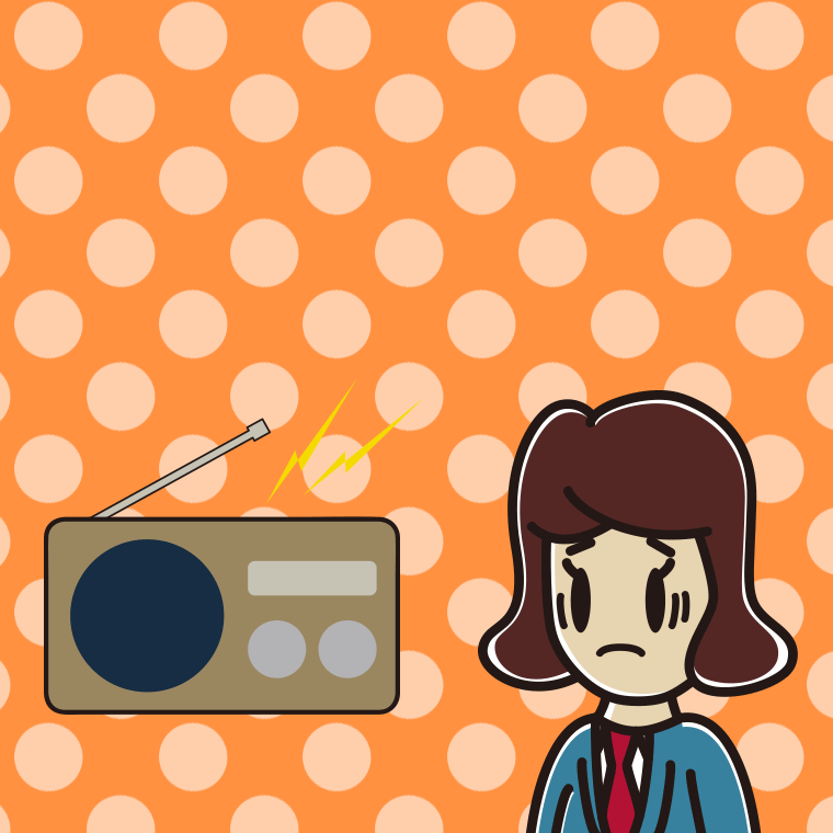 ラジオを聴いて困る女子高校生のイラスト【色、背景あり】PNG