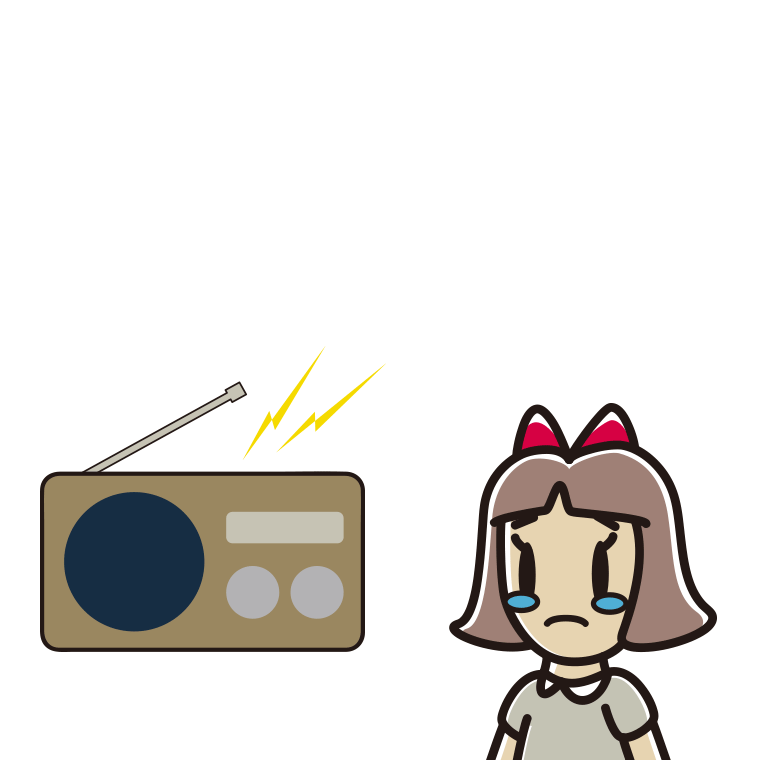 ラジオを聴いて泣く小学生女子のイラスト【色あり、背景なし】透過PNG