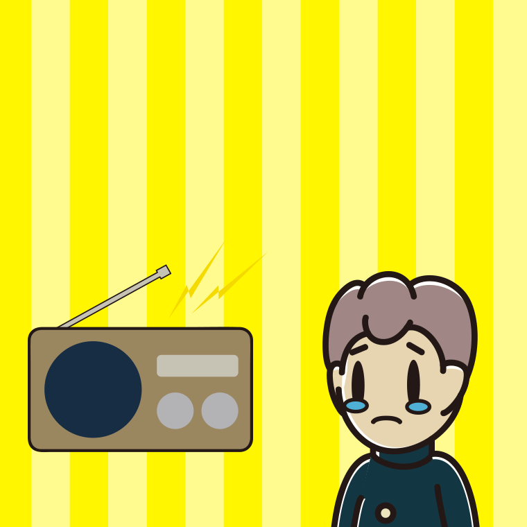 ラジオを聴いて泣く男子中学生のイラスト【色、背景あり】PNG