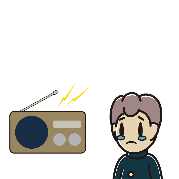 ラジオを聴いて泣く男子中学生のイラスト【色あり、背景なし】透過PNG