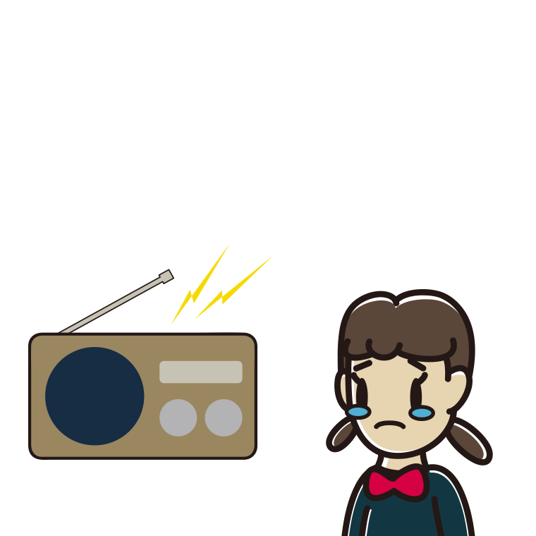 ラジオを聴いて泣く女子中学生のイラスト【色あり、背景なし】透過PNG