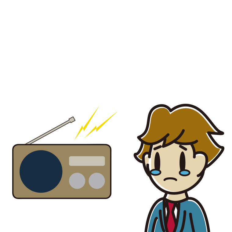 ラジオを聴いて泣く男子高校生のイラスト【色あり、背景なし】透過PNG