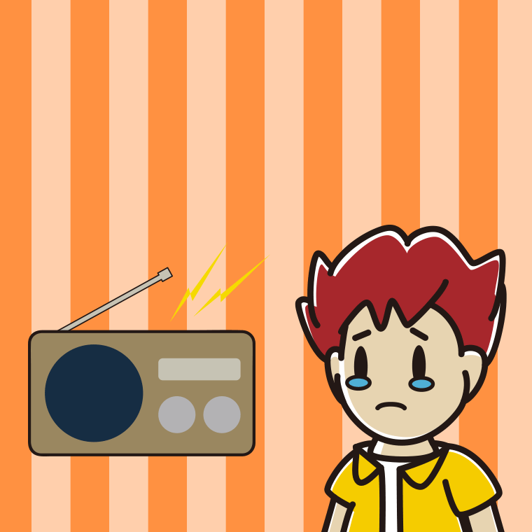 ラジオを聴いて泣く男子大学生のイラスト【色、背景あり】PNG