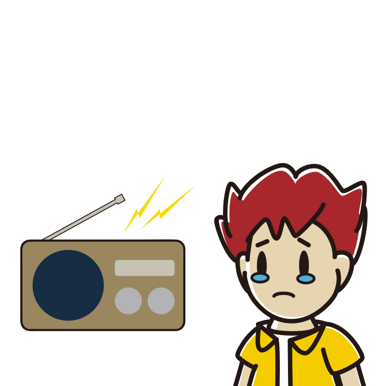 ラジオを聴いて泣く男子大学生のイラスト【色あり、背景なし】透過PNG