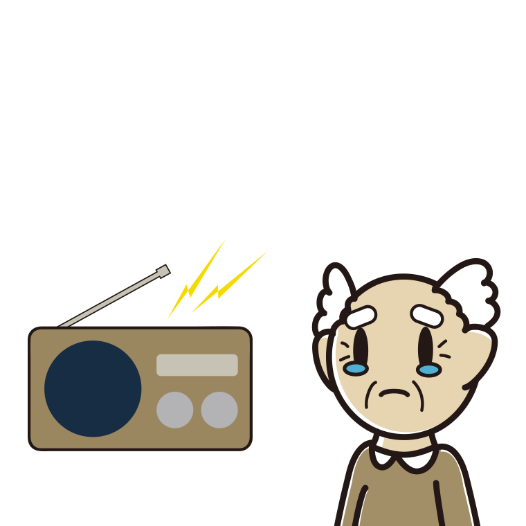 ラジオを聴いて泣くおじいさんのイラスト【色あり、背景なし】透過PNG