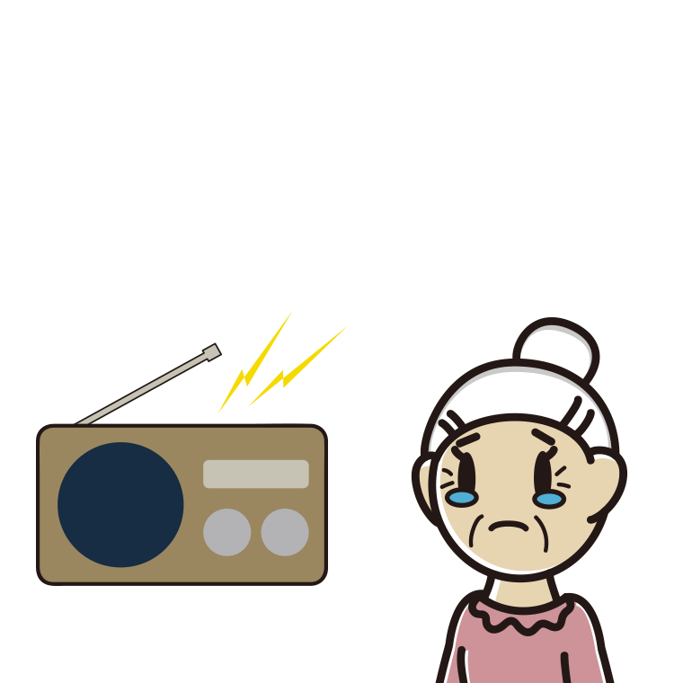 ラジオを聴いて泣くおばあさんのイラスト【色あり、背景なし】透過PNG