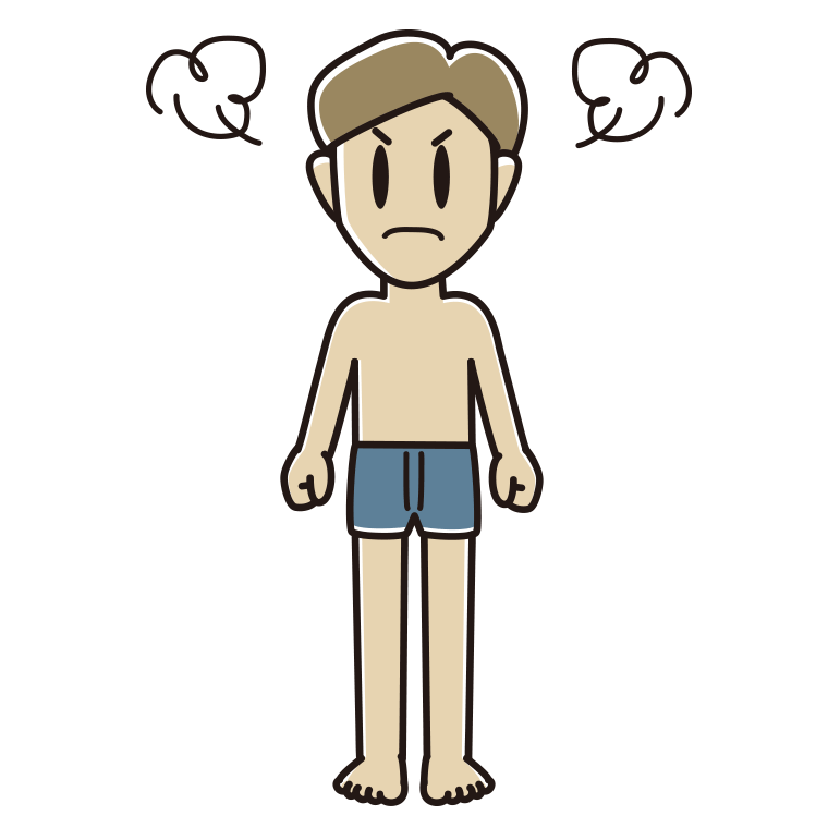 怒る下着姿の男性のイラスト【色あり、背景なし】透過PNG