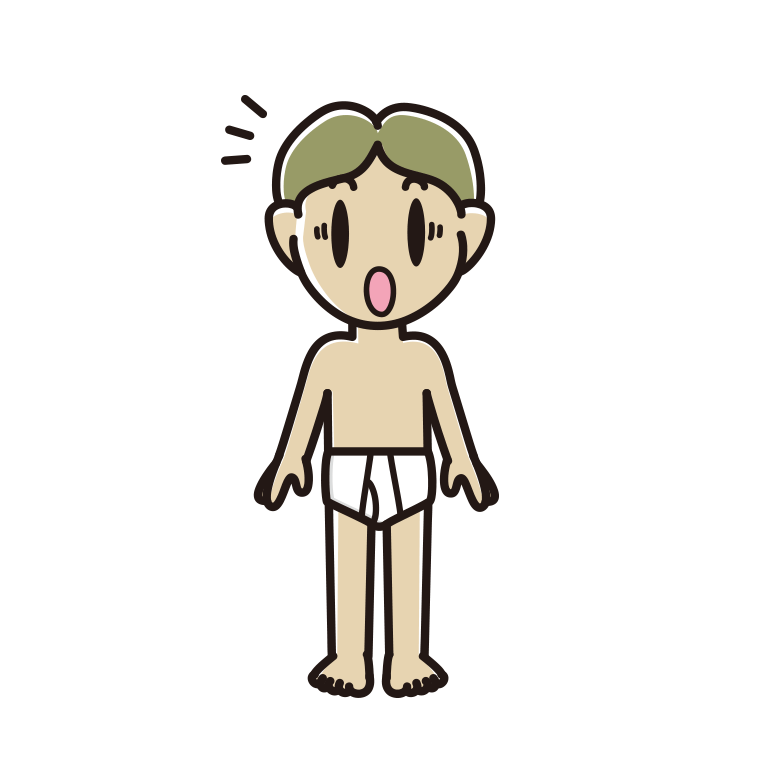 驚く下着姿の小学生男子のイラスト【色あり、背景なし】透過PNG