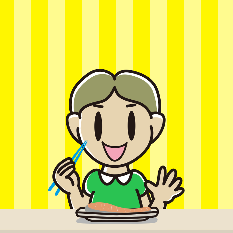 焼き鮭を食べる小学生男子のイラスト【色、背景あり】PNG