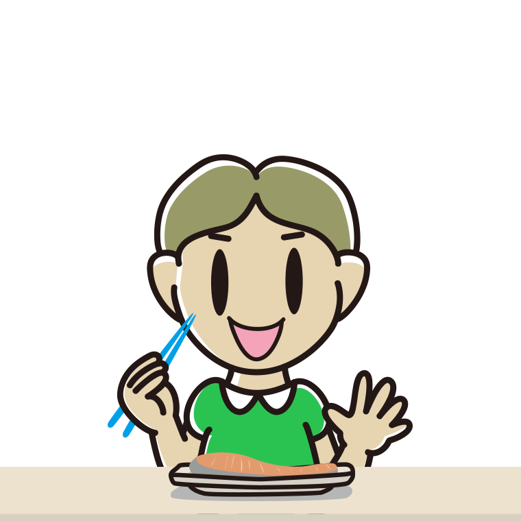 焼き鮭を食べる小学生男子のイラスト【色あり、背景なし】透過PNG