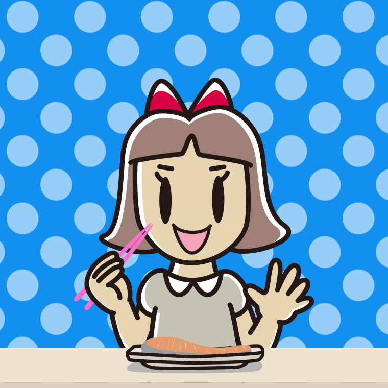 焼き鮭を食べる小学生女子のイラスト【色、背景あり】PNG