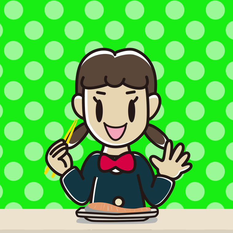 焼き鮭を食べる女子中学生のイラスト【色、背景あり】PNG