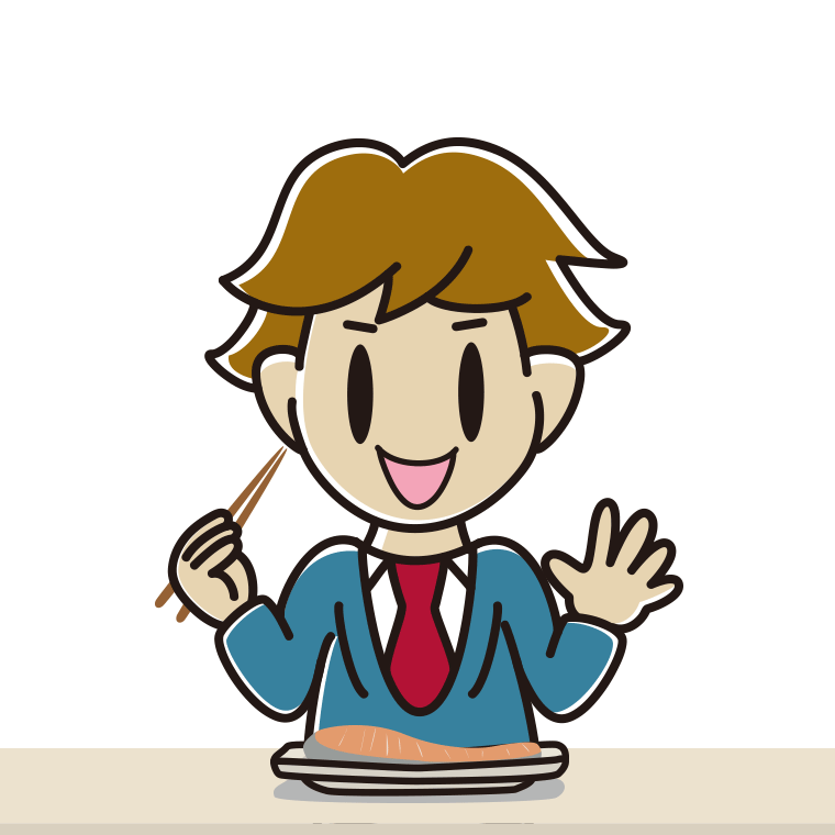 焼き鮭を食べる男子高校生のイラスト【色あり、背景なし】透過PNG