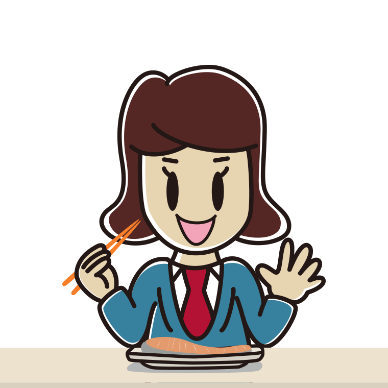 焼き鮭を食べる女子高校生のイラスト【色あり、背景なし】透過PNG