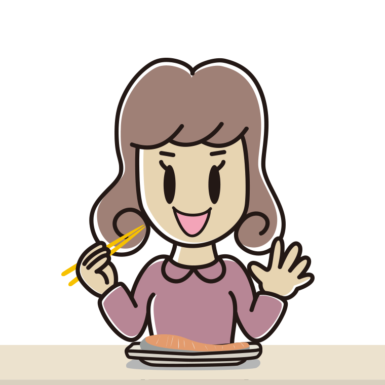 焼き鮭を食べる女子大学生のイラスト【色あり、背景なし】透過PNG