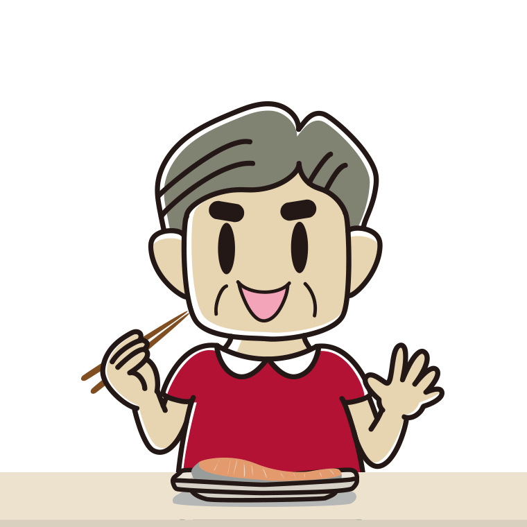 焼き鮭を食べるおじさんのイラスト【色あり、背景なし】透過PNG