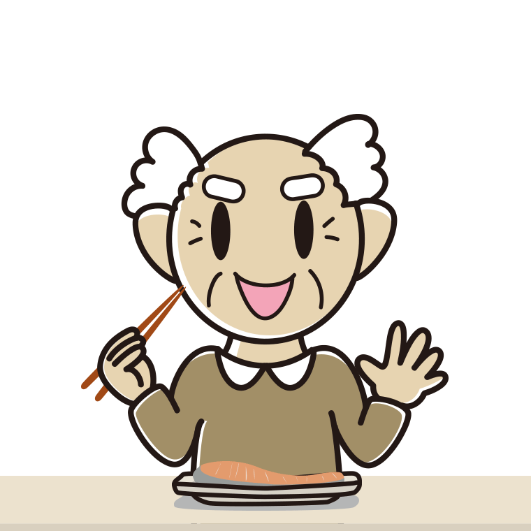 焼き鮭を食べるおじいさんのイラスト【色あり、背景なし】透過PNG