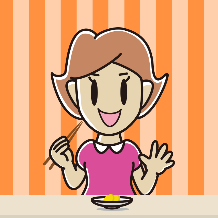 たくあんを食べる女性のイラスト【色、背景あり】PNG