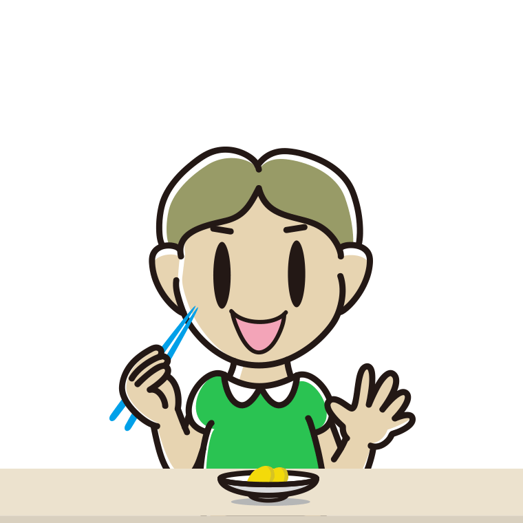 たくあんを食べる小学生男子のイラスト【色あり、背景なし】透過PNG