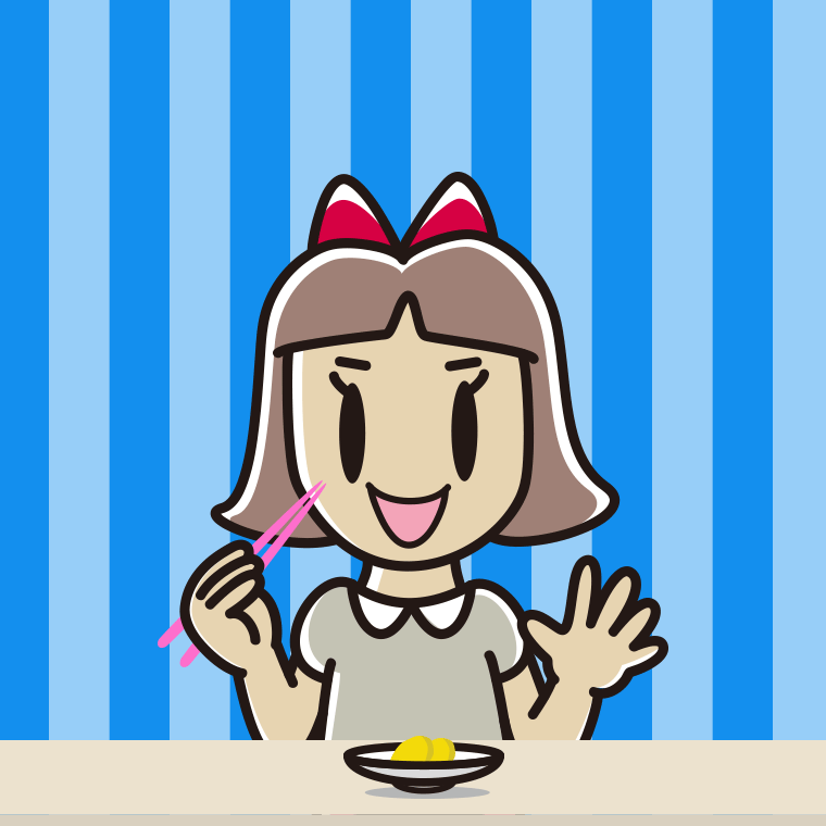 たくあんを食べる小学生女子のイラスト【色、背景あり】PNG