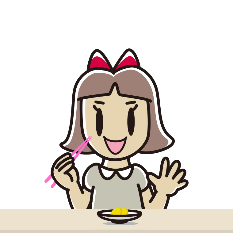たくあんを食べる小学生女子のイラスト【色あり、背景なし】透過PNG