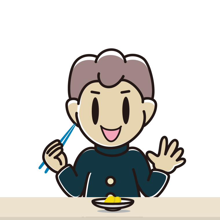 たくあんを食べる男子中学生のイラスト【色あり、背景なし】透過PNG