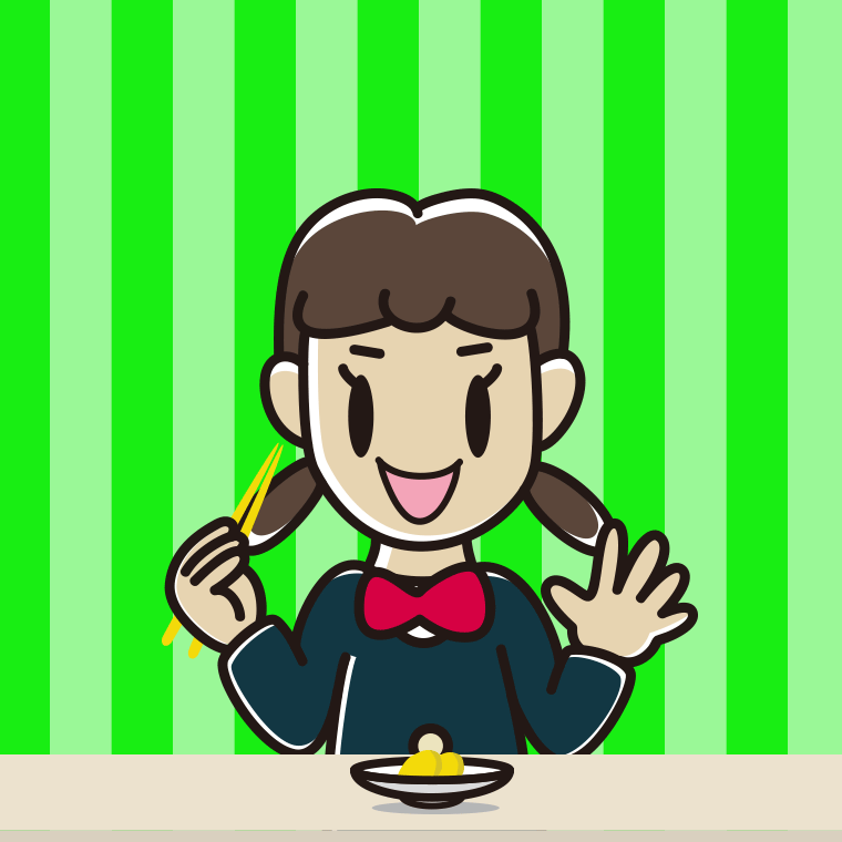 たくあんを食べる女子中学生のイラスト【色、背景あり】PNG