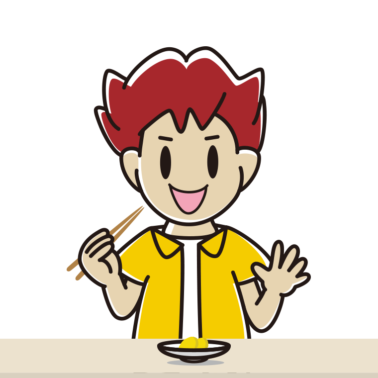 たくあんを食べる男子大学生のイラスト【色あり、背景なし】透過PNG